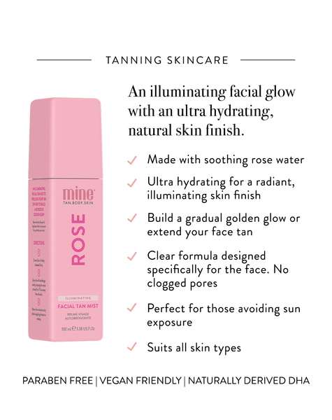 MineTan Body Skin Rose Illuminating Facial Tan Mist Mine Everyday